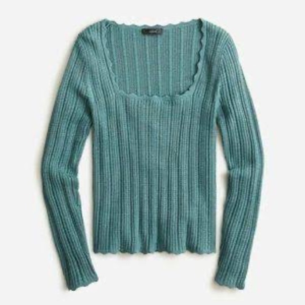 J.Crew scalloped edge square neck pointelle sweater M